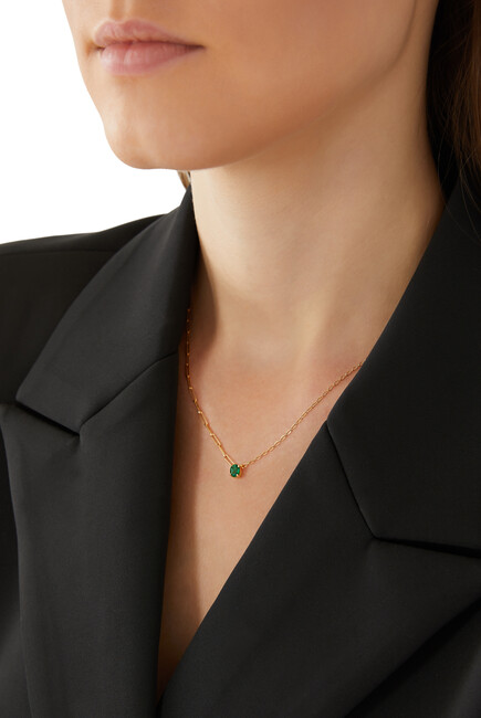 Solitaire Necklace, 18k Yellow Gold & Emerald